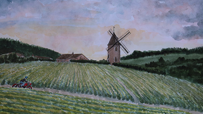 Watercolour of Beaujolais created for iDealwine