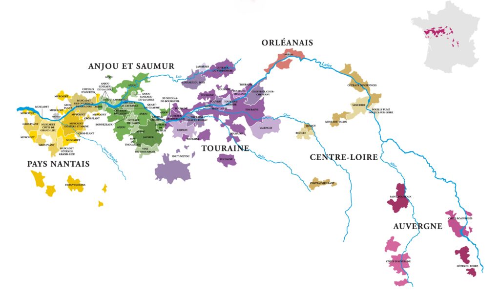 Map of the Loire Valley from Pays Nantais to the Auvergne