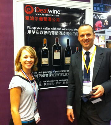 Claire Henry and Cyrille Jomand in Hong Kong at the iDealwine stand at Hong Kong Wine Fair