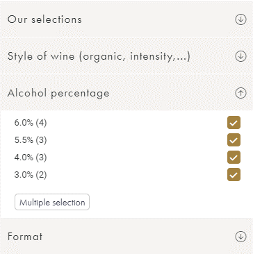 the alcohol percentage feature on the iDealwine website