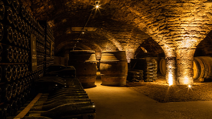 Wine cellar with wines ageing