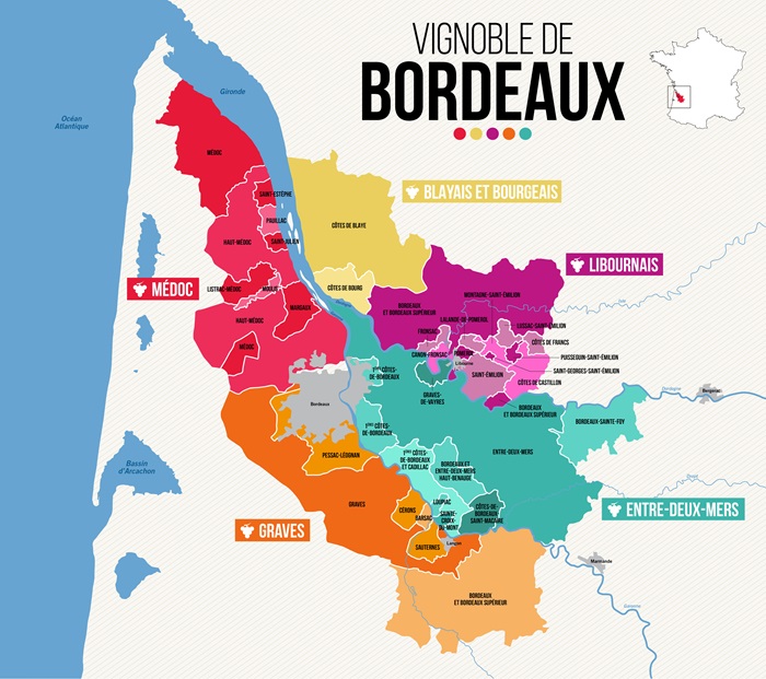 Map of the Bordeaux appellation