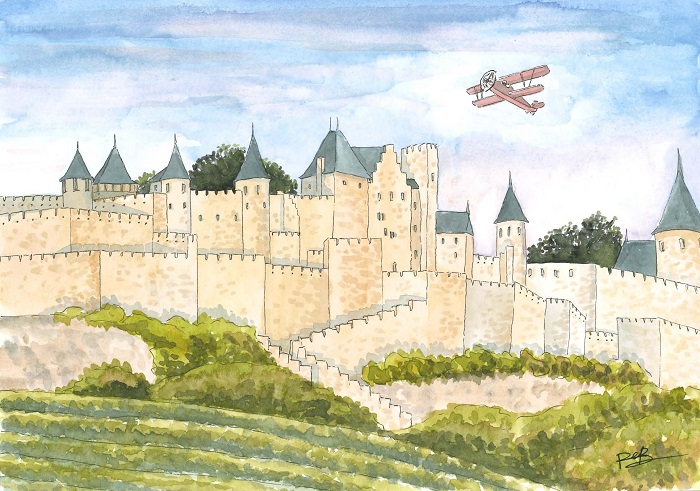 A water colour painting of the citadel at Carceson