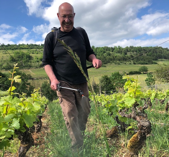 Pierre Fenals treating his vines