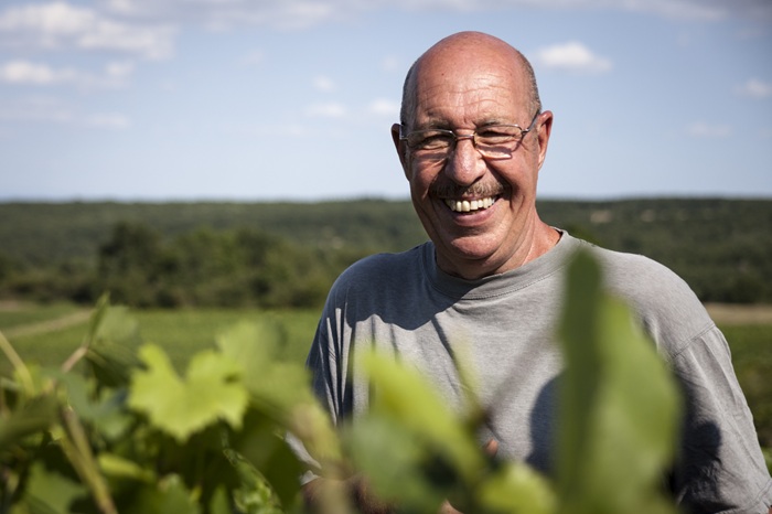 Pierre Fenals in his vineyard surrounded by vines