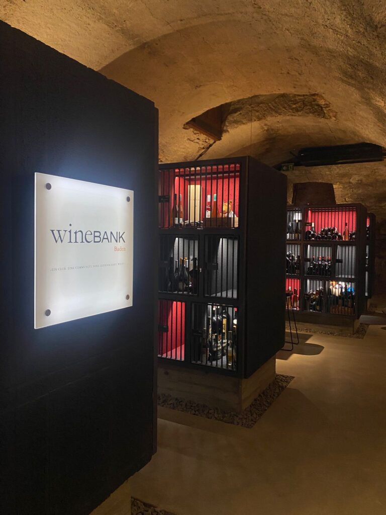 Inside wineBANK Baden - an underground cellar with wine storage