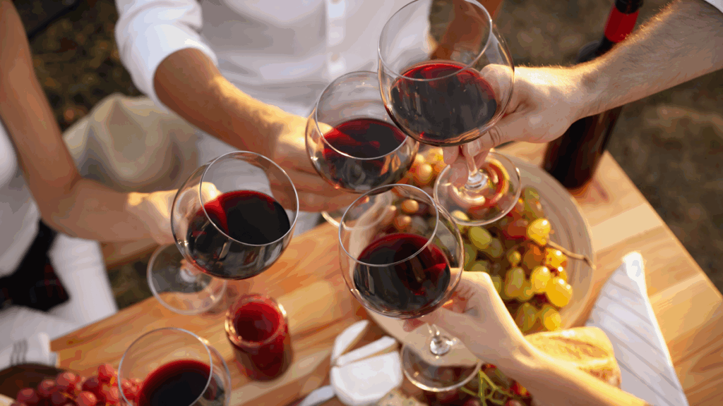 People cheersing with red wine