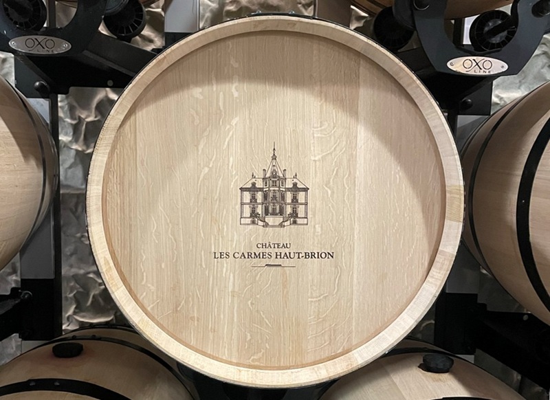 A barrel of Carmes Haut-Brion wine