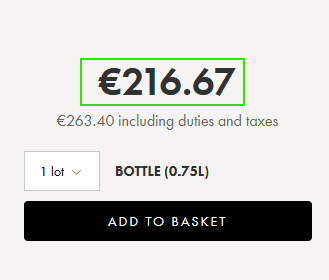 The display of a price of a fixed-price bottle for delivery VAT-free wine