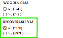 Once clicked ' advance search', ther is the option to filter by wines with 'Recoverable VAT'