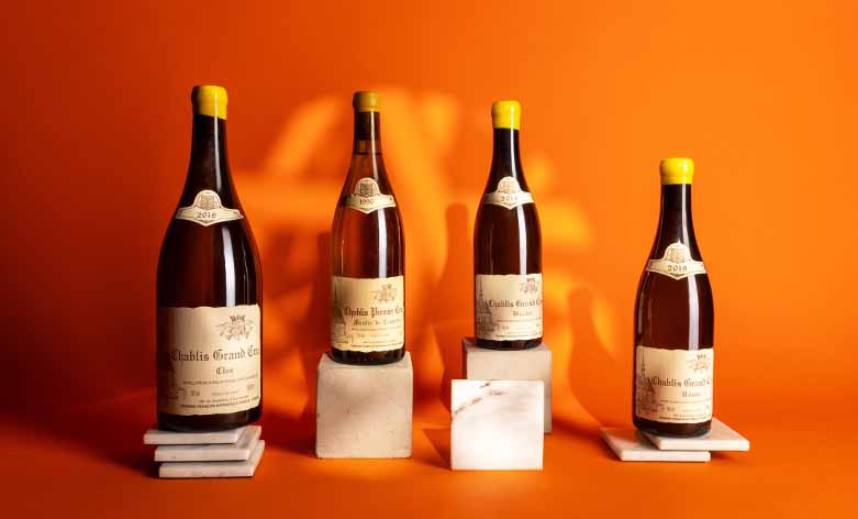 four bottles of Raveneau from the Chablis appellation