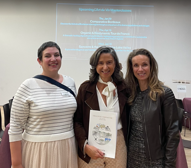 Eve Orenstein, Angélique de Lencquesaing and Alice Bennahmias at ‘L’Art du Vin’ masterclass